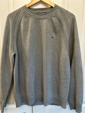 Tommy Hilfiger 100% Cotton Textured Raglan Crewneck/Rollneck Sweater Gray XL